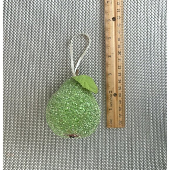 Vintage Artificial Green Beaded Pear Ornament Christmas Decoration - Picture 3 of 3